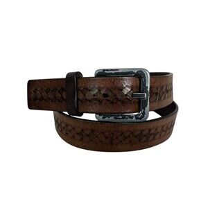 Tommy Bahama Men's Patterned Brown Leather Casual Belt  Size 36  Made in Italy
